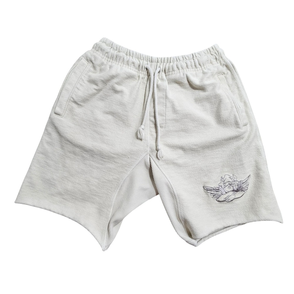 Boys Lie Sweat Shorts Men Small Cream Embroidered Angel Logo Raw Hem Textured